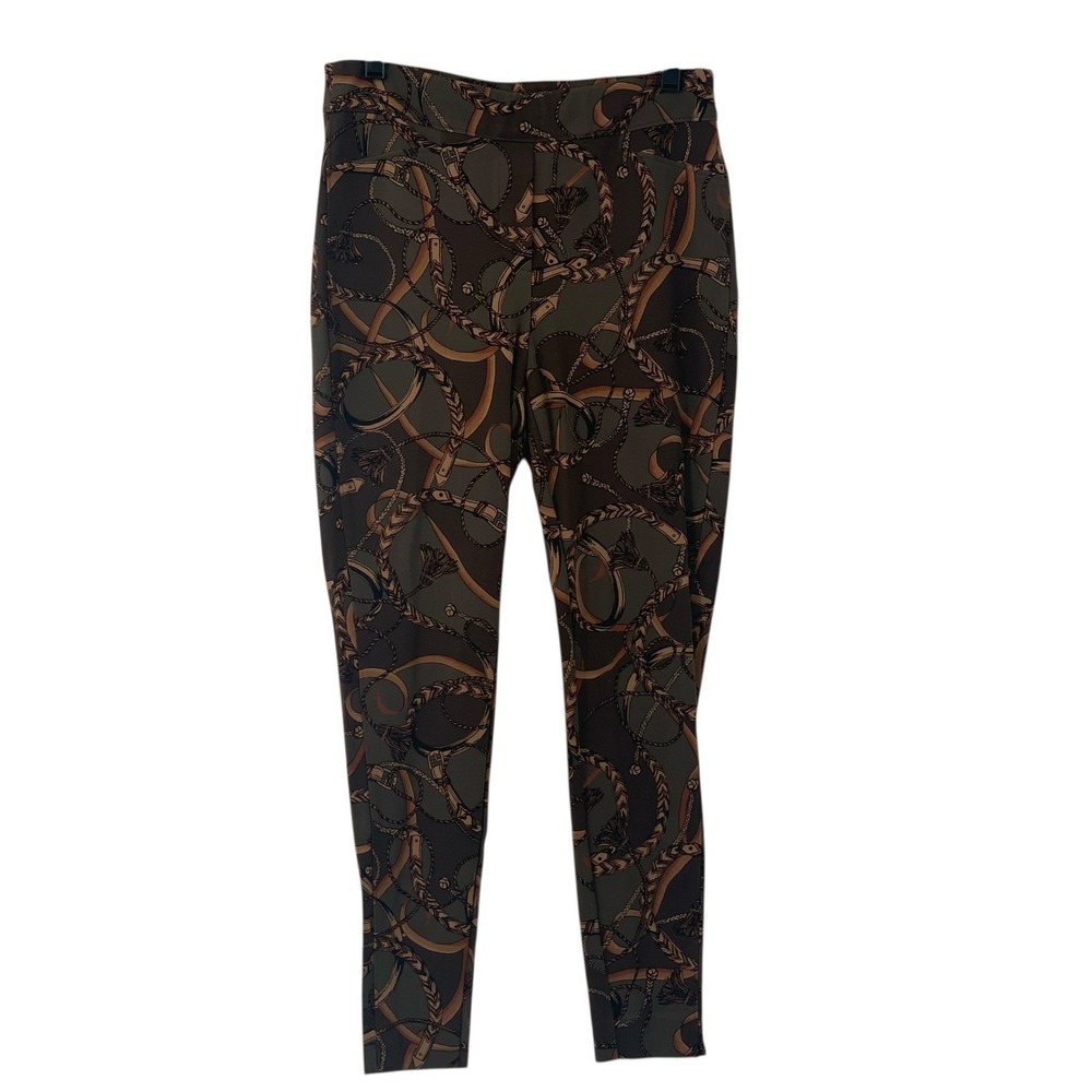 Chico's Ponte Pull On Stretch‎ Leggings Pants Chain/Rope Equestrian Size 1/Med